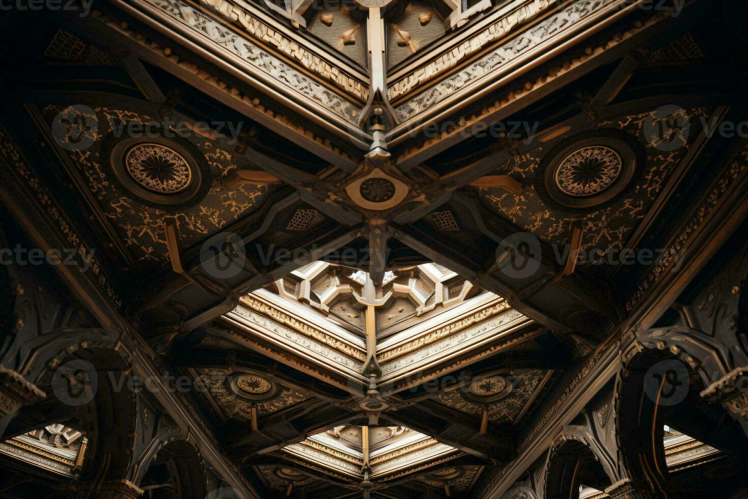 ai généré plafond avec motifs et piliers génératif ai photo