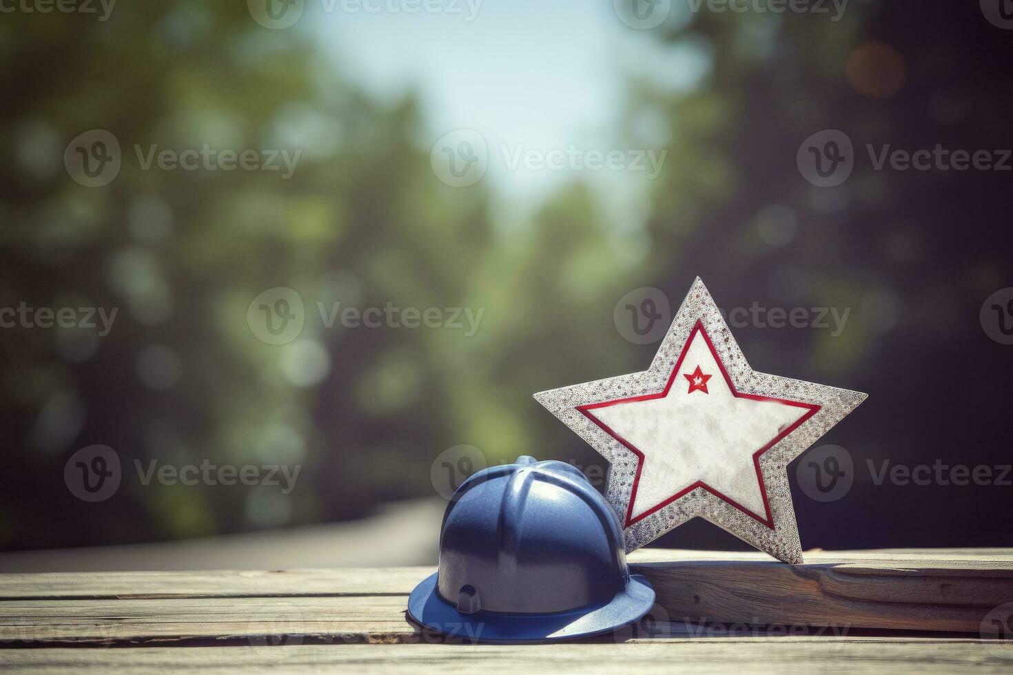 ai généré américain drapeau sur une en bois table avec copie espace pour texte photo