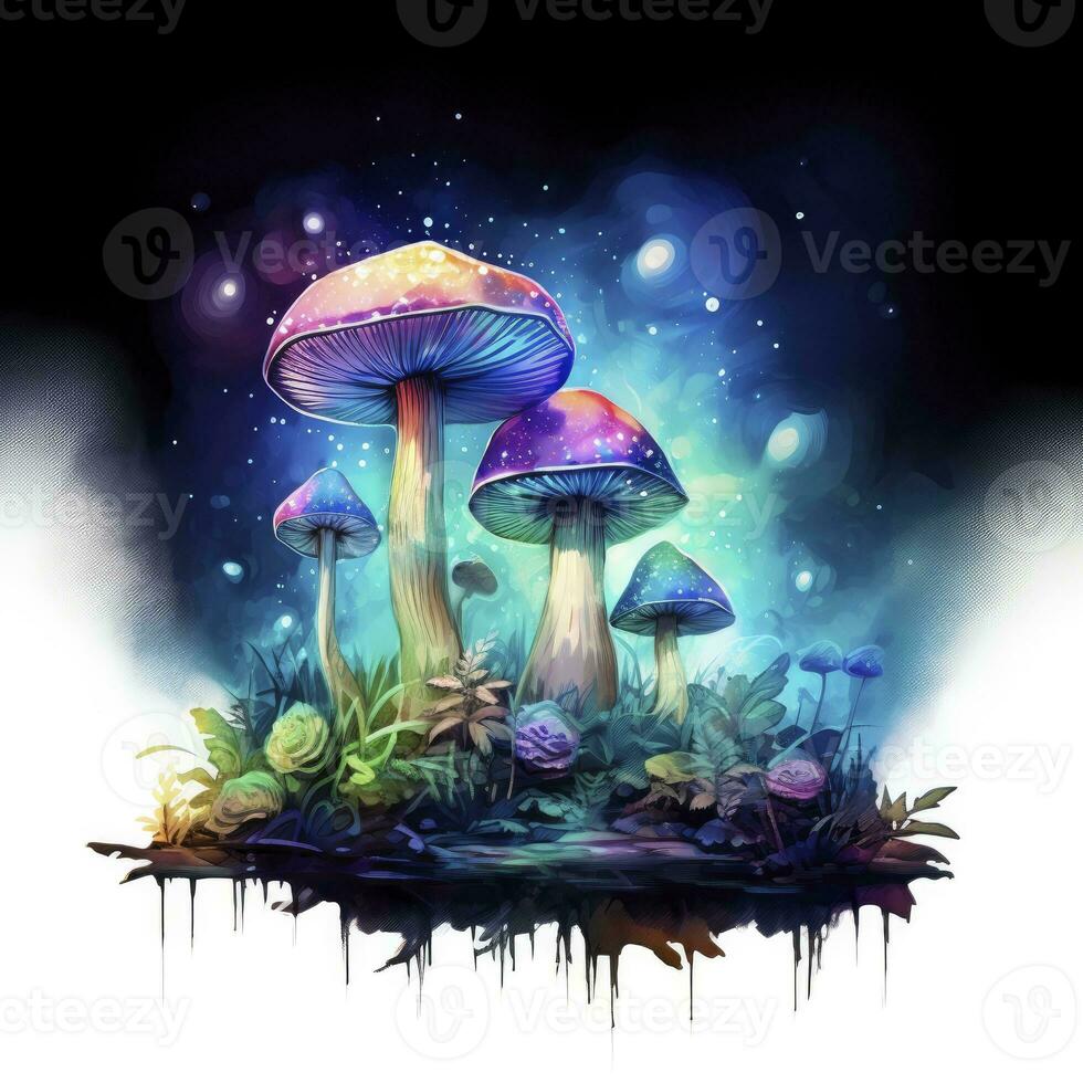 ai généré aquarelle magique champignons pour T-shirt conception. ai généré photo