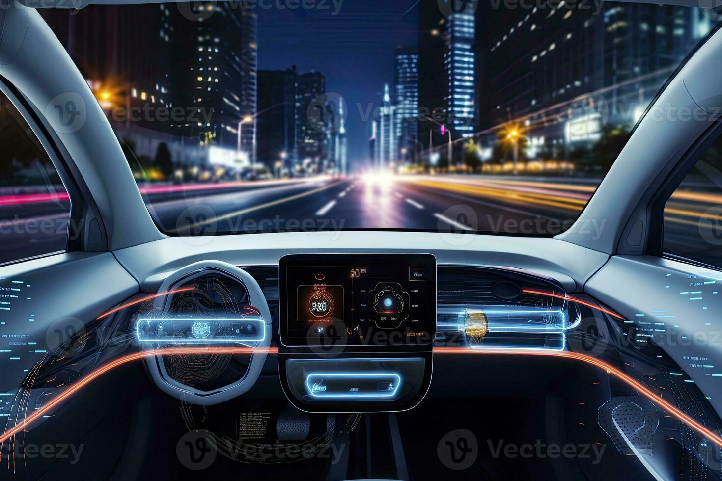 ai généré moderne intelligent voiture La technologie intelligent système en  utilisant têtes en haut afficher hud