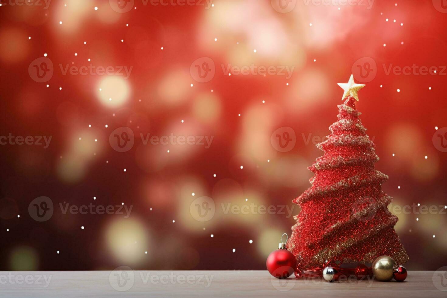 ai généré joyeux Noël et content Nouveau année, vacances salutation carte avec flou bokeh Contexte photo