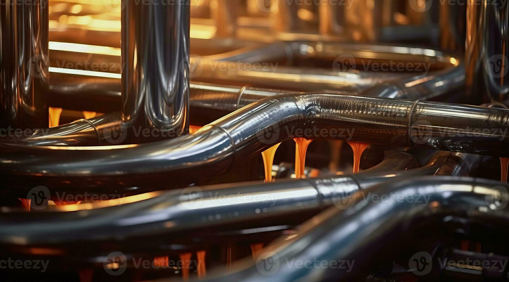 ai généré acier symphonie - à l'intérieur le coeur de métal tuyau production photo