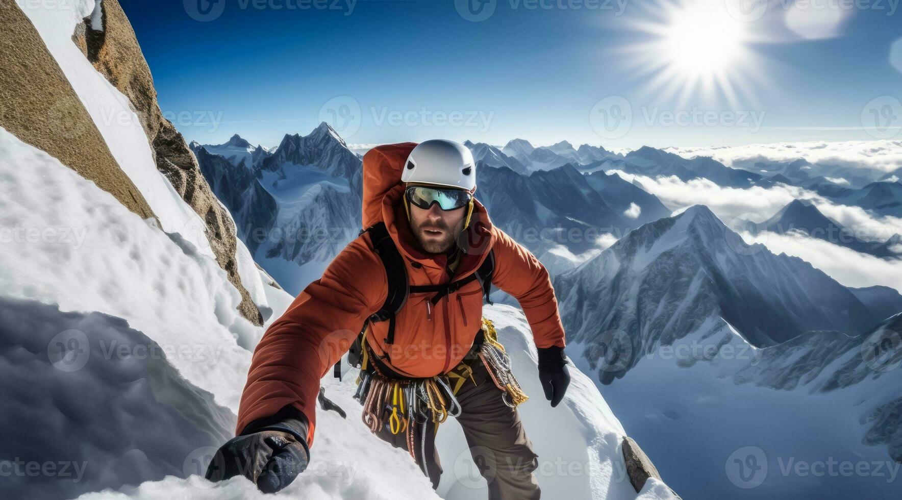 ai généré hiver ascension - grimpeur triomphe dans alpin beauté photo