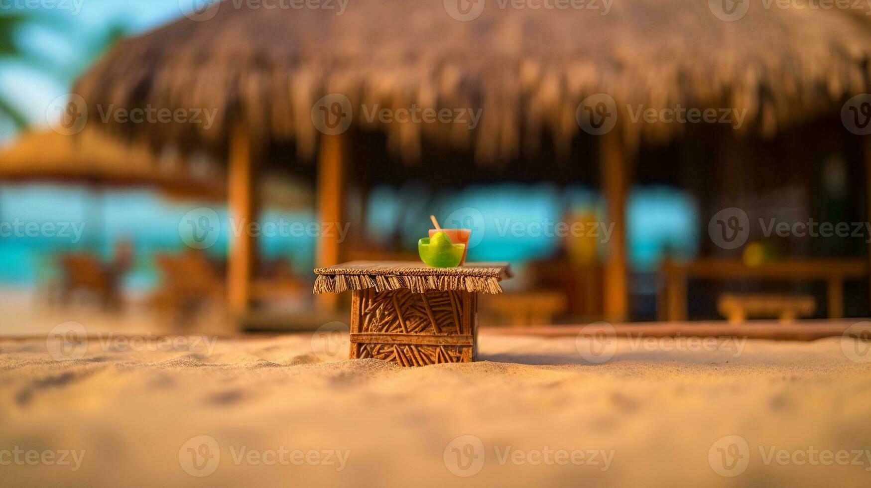 miniature de table et chaises sur tropical plage. vacances concept photo