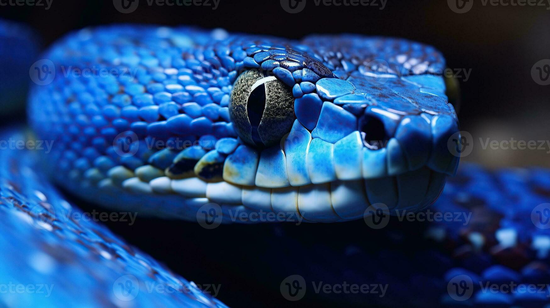 ai généré bleu vipère serpent fermer visage génératif ai photo