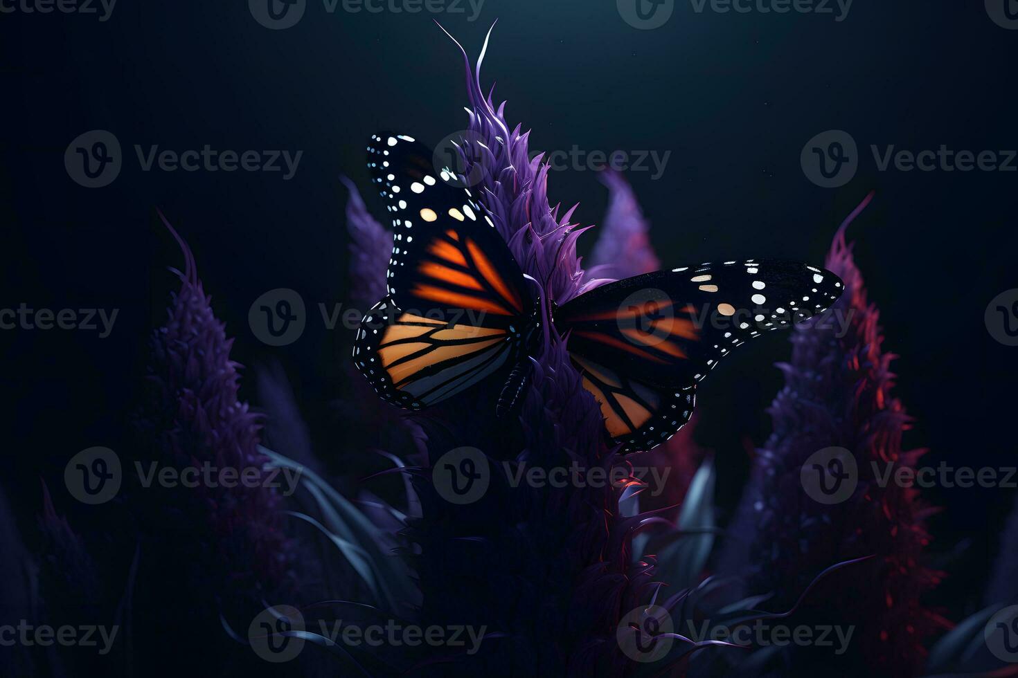 ai généré monarque papillon sur fleur. neural réseau ai généré photo