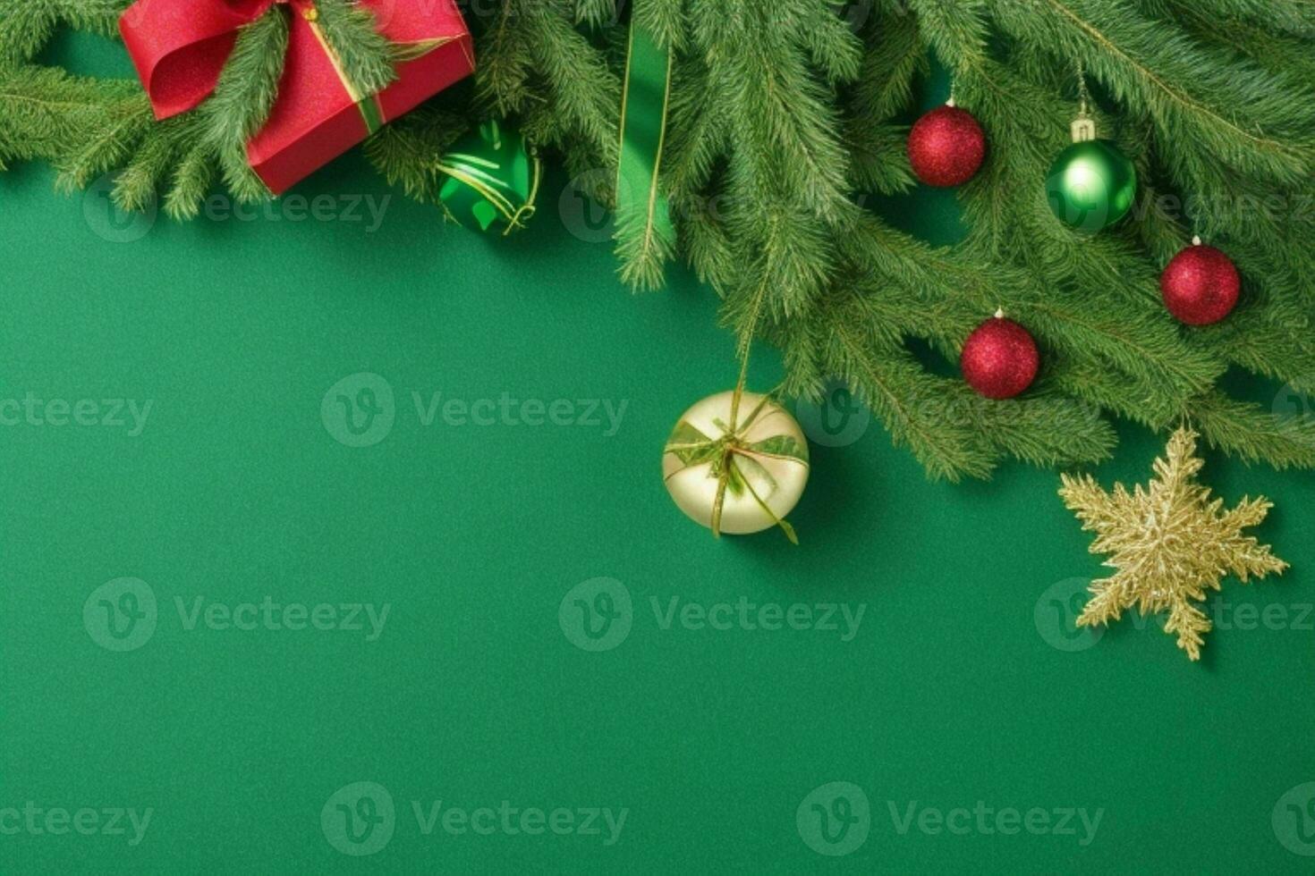 ai généré vert Contexte. joyeux Noël et Nouveau année bannière avec copie espace. pro photo