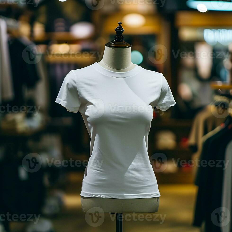 ai généré plaine T-shirt dans sur une mannequin pour maquette photo