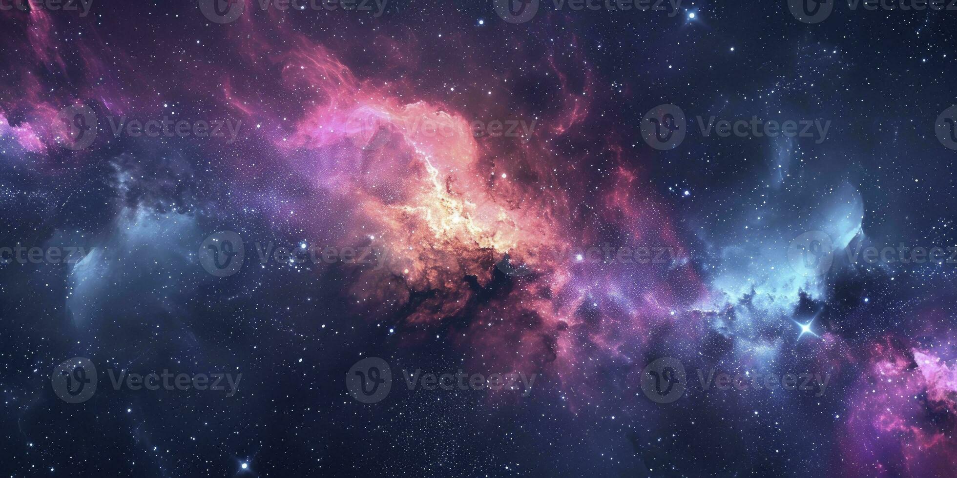 ai généré espace Contexte avec poussière d'étoiles et brillant étoiles. réaliste coloré cosmos avec nébuleuse et laiteux façon. photo