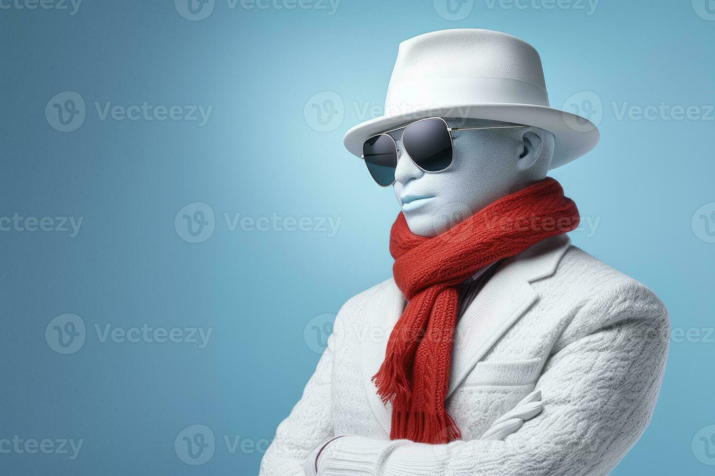 ai généré portrait de bonhomme de neige dans le à la mode vêtements dans studio photo