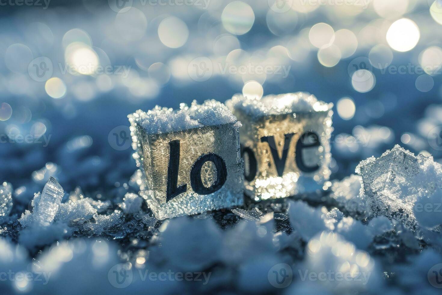 ai généré l'amour une inscription sur neige et gel sur glacial hiver journée photo