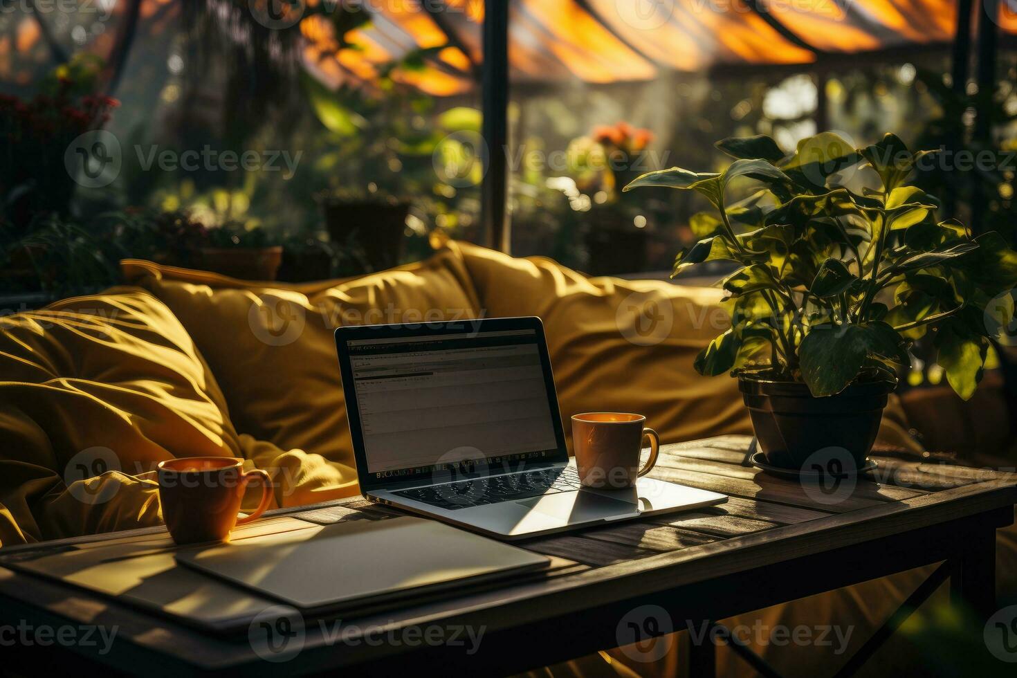 ai généré travail dans lit avec portable professionnel la photographie photo