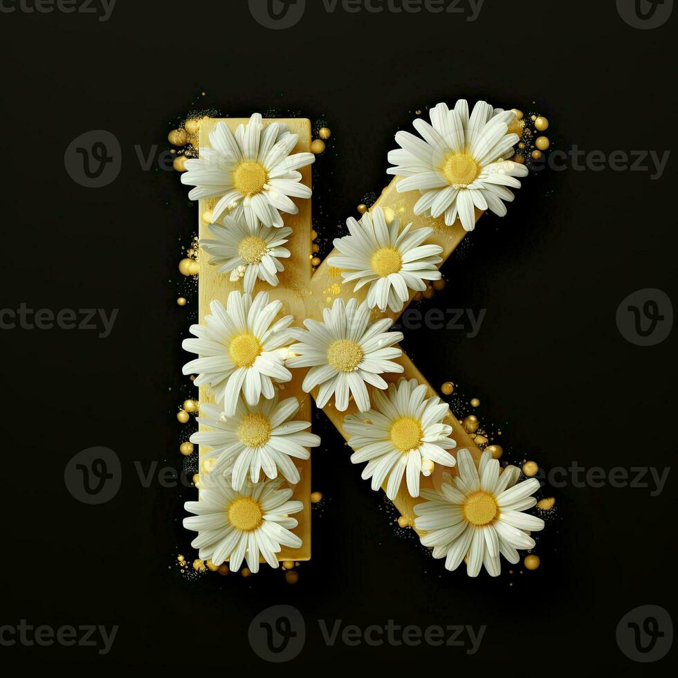 ai généré floral typographie lettre k. fleur Police de caractère pour décoration. génératif ai illustration pour mariages photo