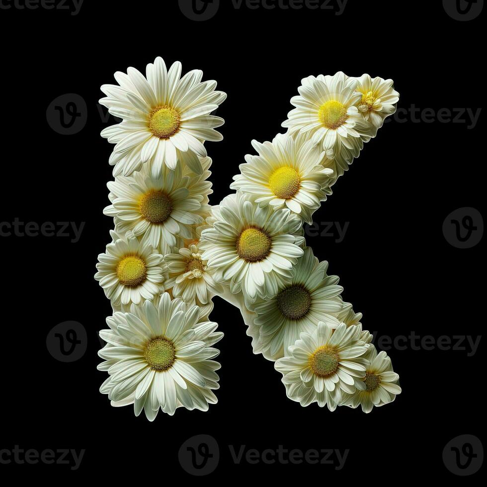 ai généré floral typographie lettre k. fleur Police de caractère pour décoration. génératif ai photo