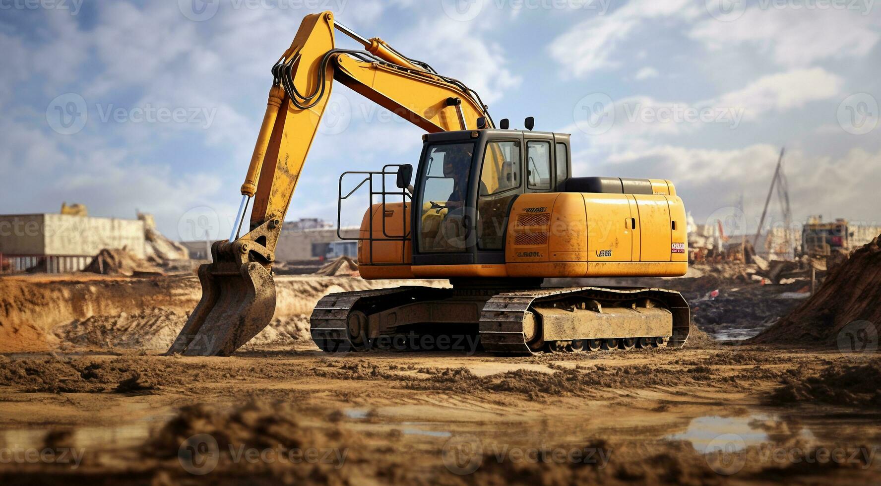 ai généré bâtiment en dessous de construction, un camion sur une construction photo