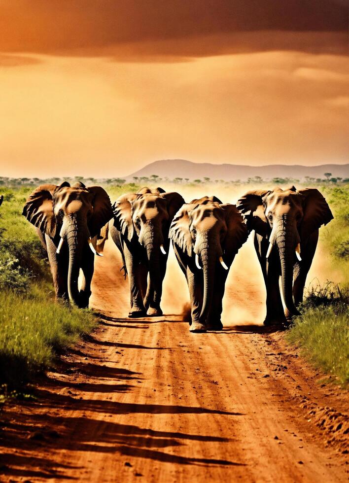 ai généré journée mondiale de la faune photo animal la nature non domestiqué dans herbeux savane à le coucher du soleil génératif ai