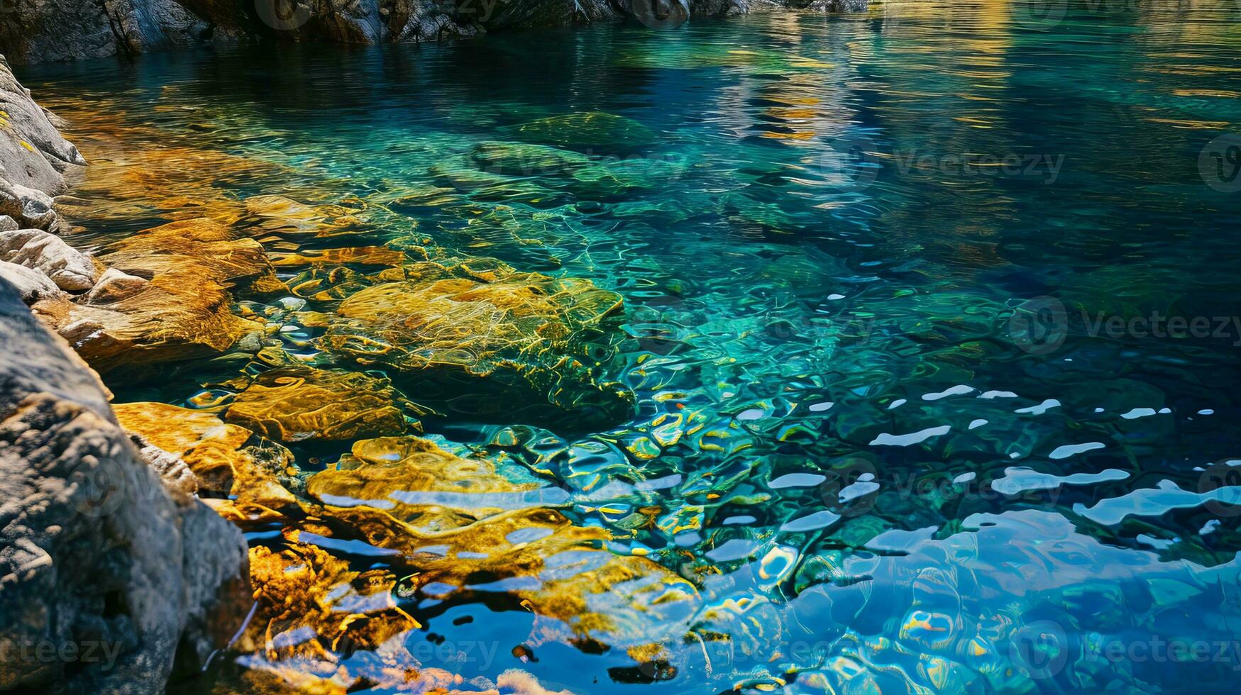 ai généré rochers et bleu mer. abstrait Naturel Contexte photo