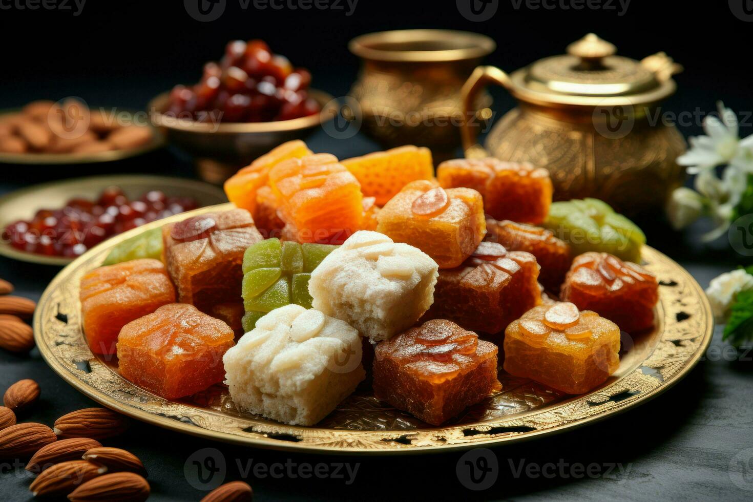 ai généré traditionnel eid al-fitr bonbons et gourmandises photo