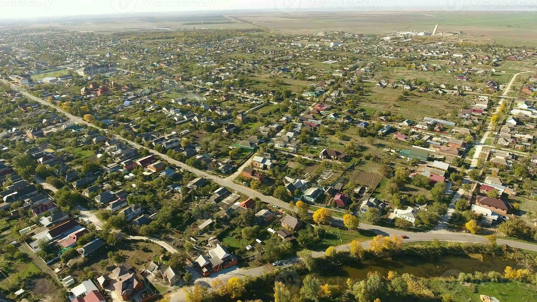 Haut vue de le village. le village de Poltavskaïa. photo