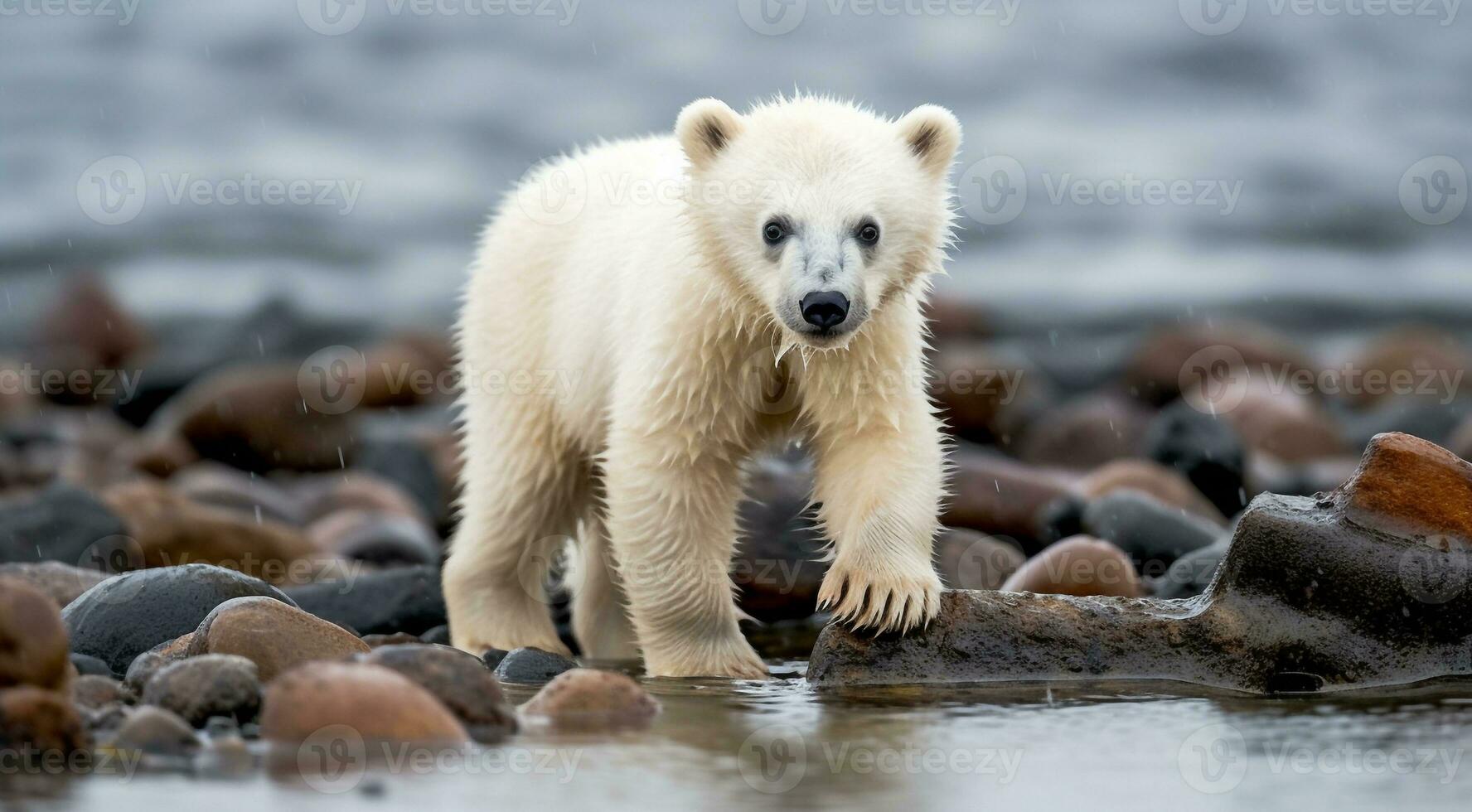 ai généré polaire ours dans le neige, polaire ours dans le lac, blanc ours dans le nature, polaire ours dans le polaire Régions, fermer de blanc ours photo