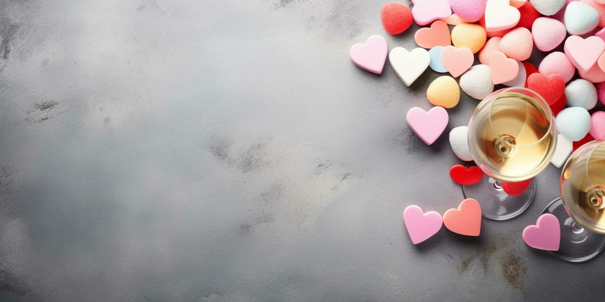 ai généré la Saint-Valentin journée Contexte avec rouge vin, cadeau boîte et cœurs généré ai photo