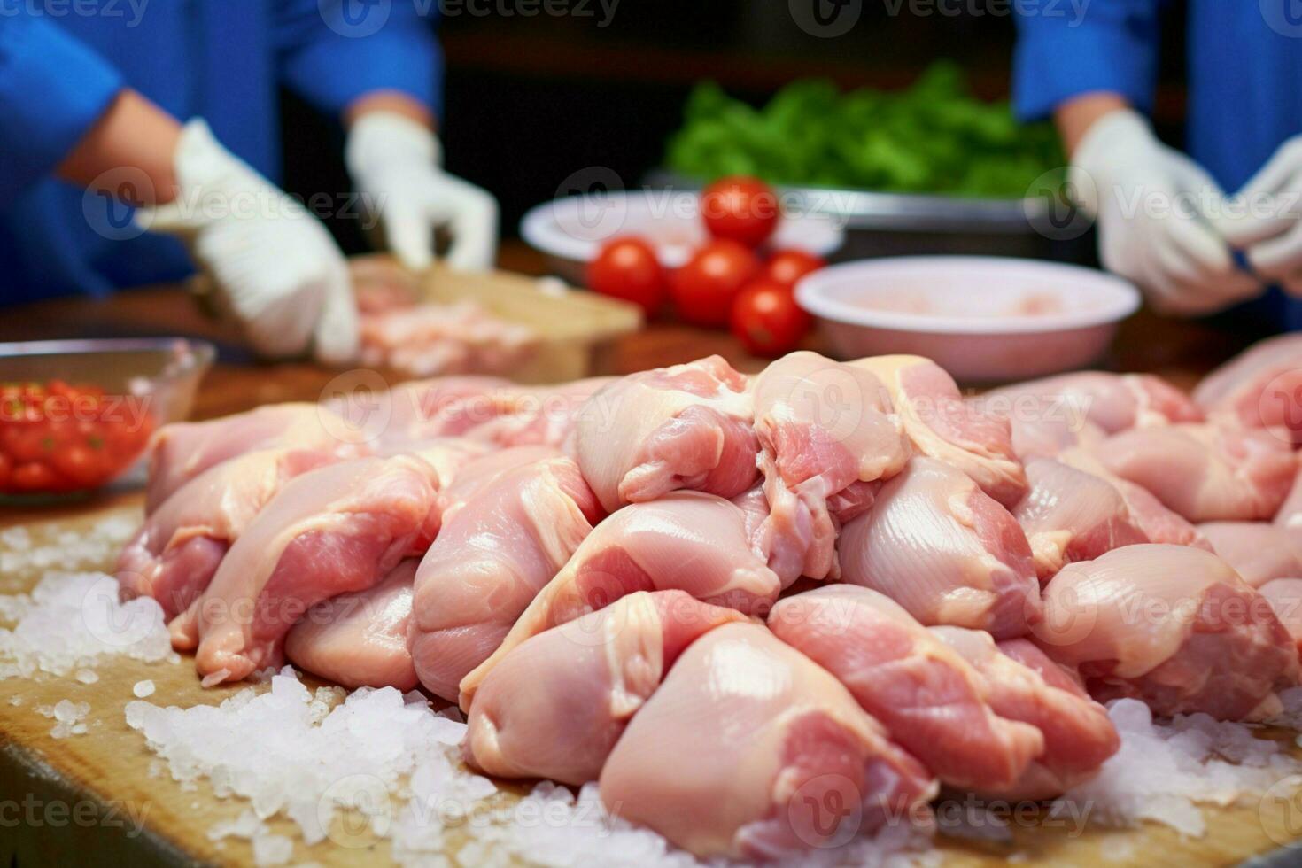 ai généré ferme à fourchette périple de poulet Viande production pour consommation ai généré photo