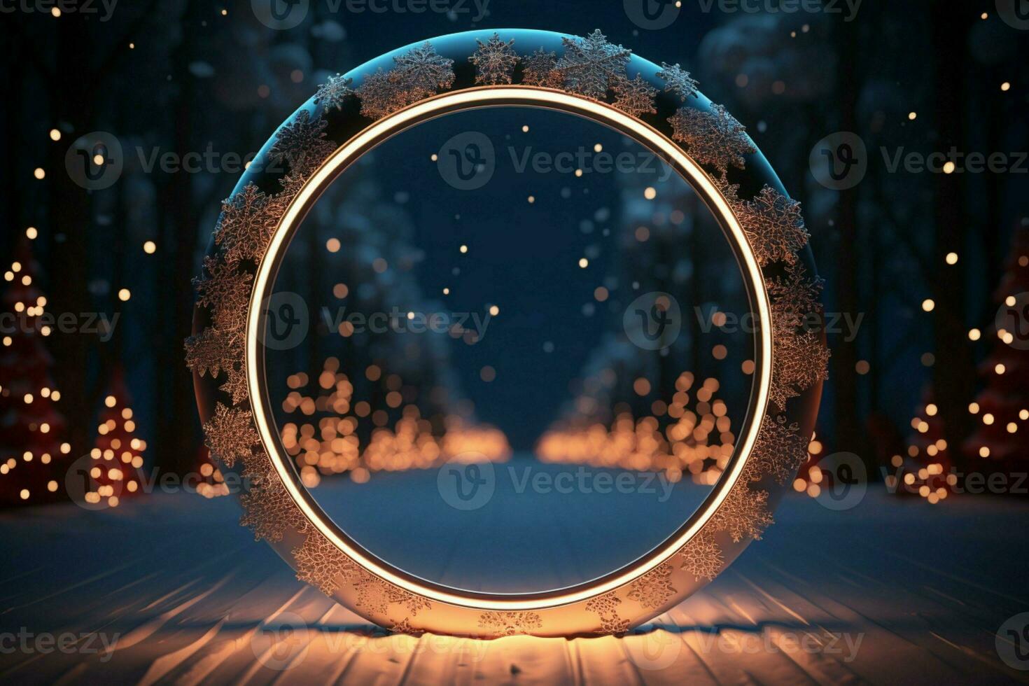 ai généré 3d cercle Cadre une magnifique toile de fond à célébrer joyeux Noël et content Nouveau année ai généré photo