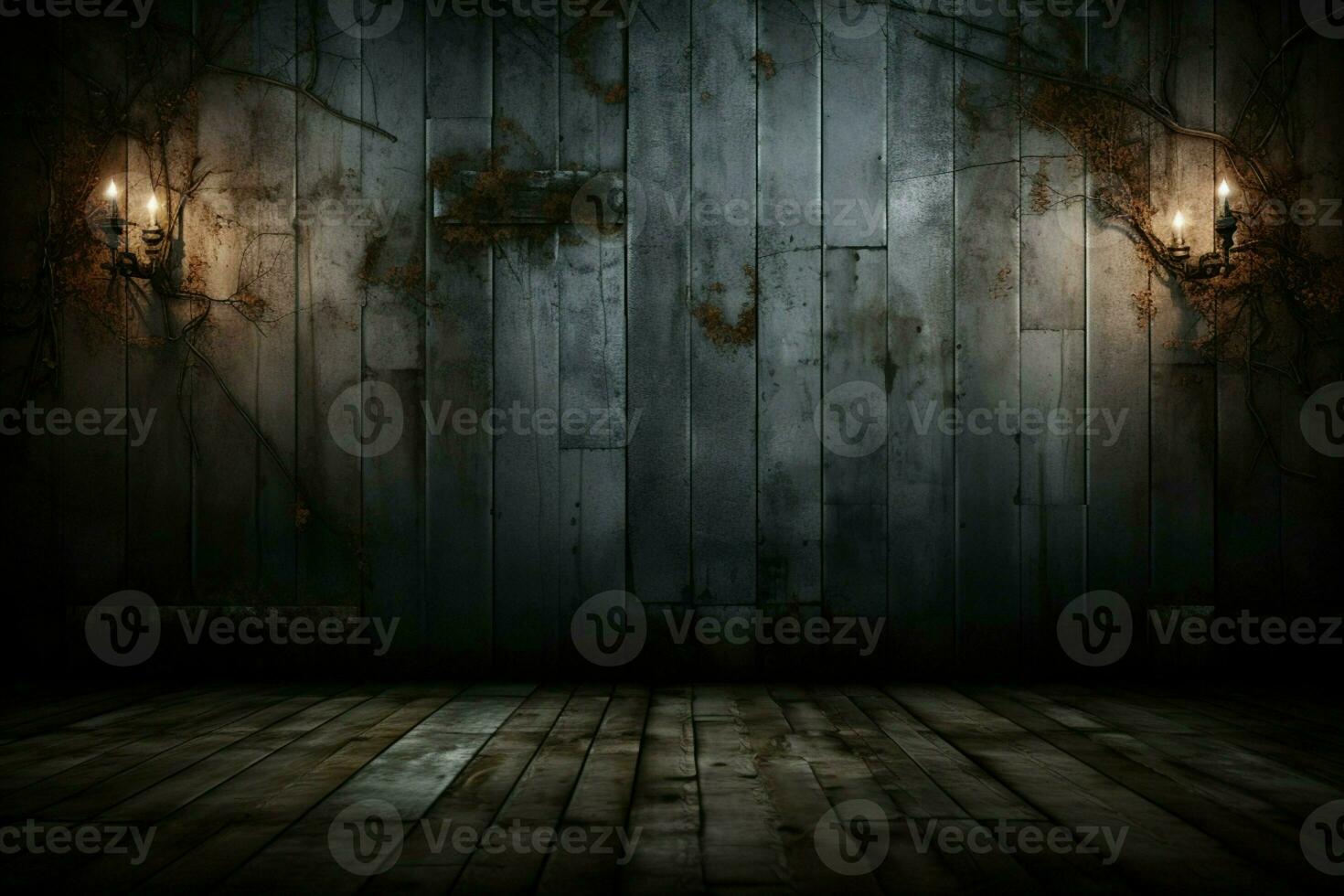 ai généré sinistre Halloween ambiance foncé horreur Contexte avec vacant en bois planches ai généré photo