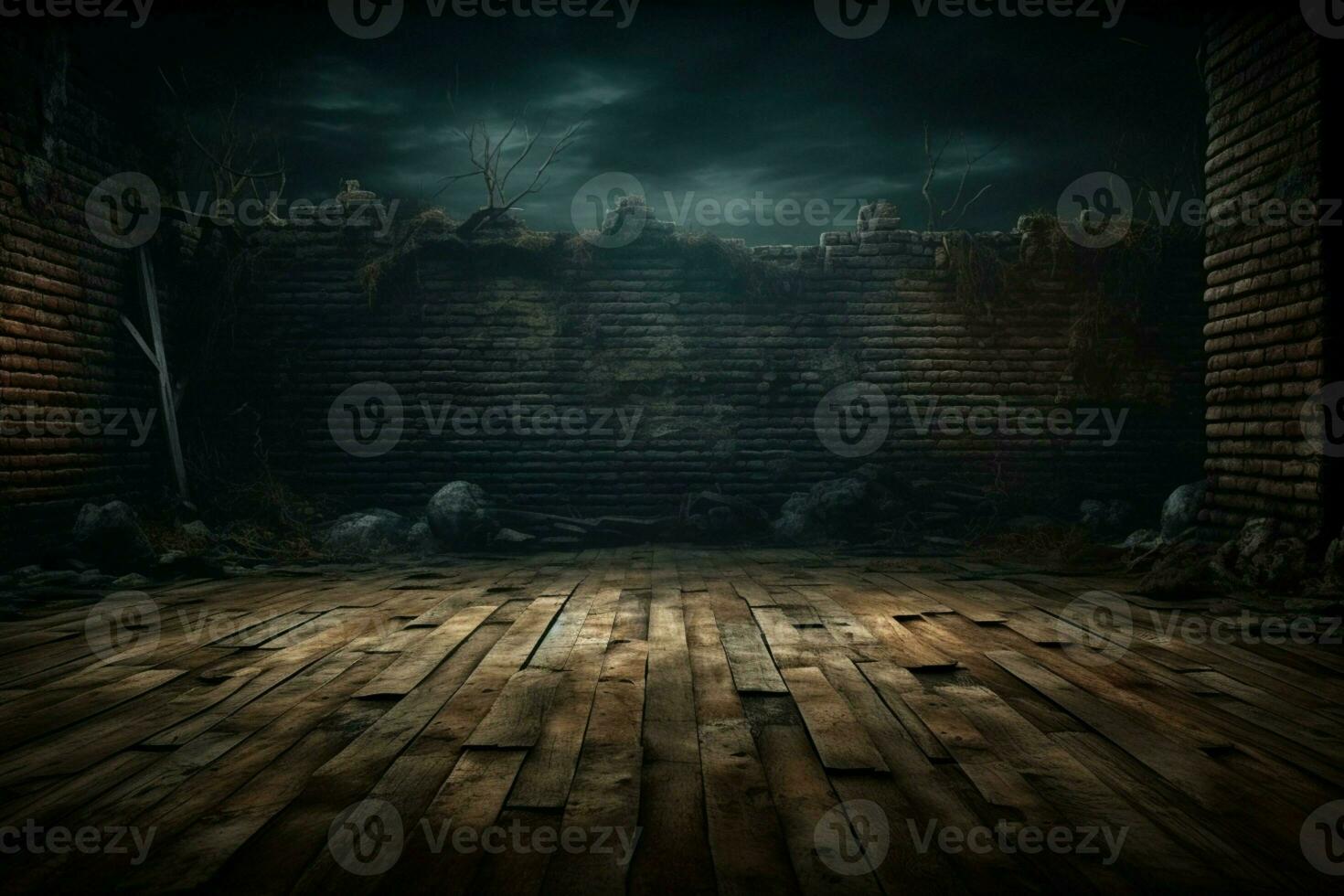 ai généré effrayant scène mystérieux Halloween atmosphère avec effrayant en bois planches toile de fond ai généré photo