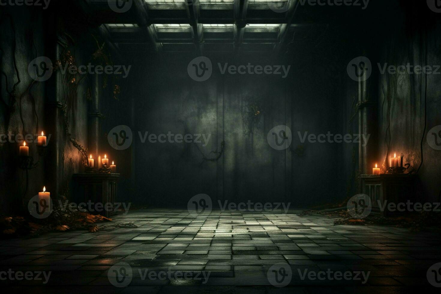 ai généré sinistre Halloween ambiance foncé horreur Contexte avec vacant en bois planches ai généré photo