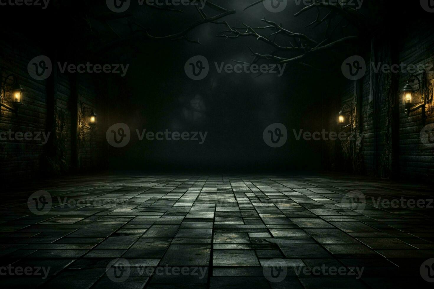 ai généré sinistre Halloween ambiance foncé horreur Contexte avec vacant en bois planches ai généré photo