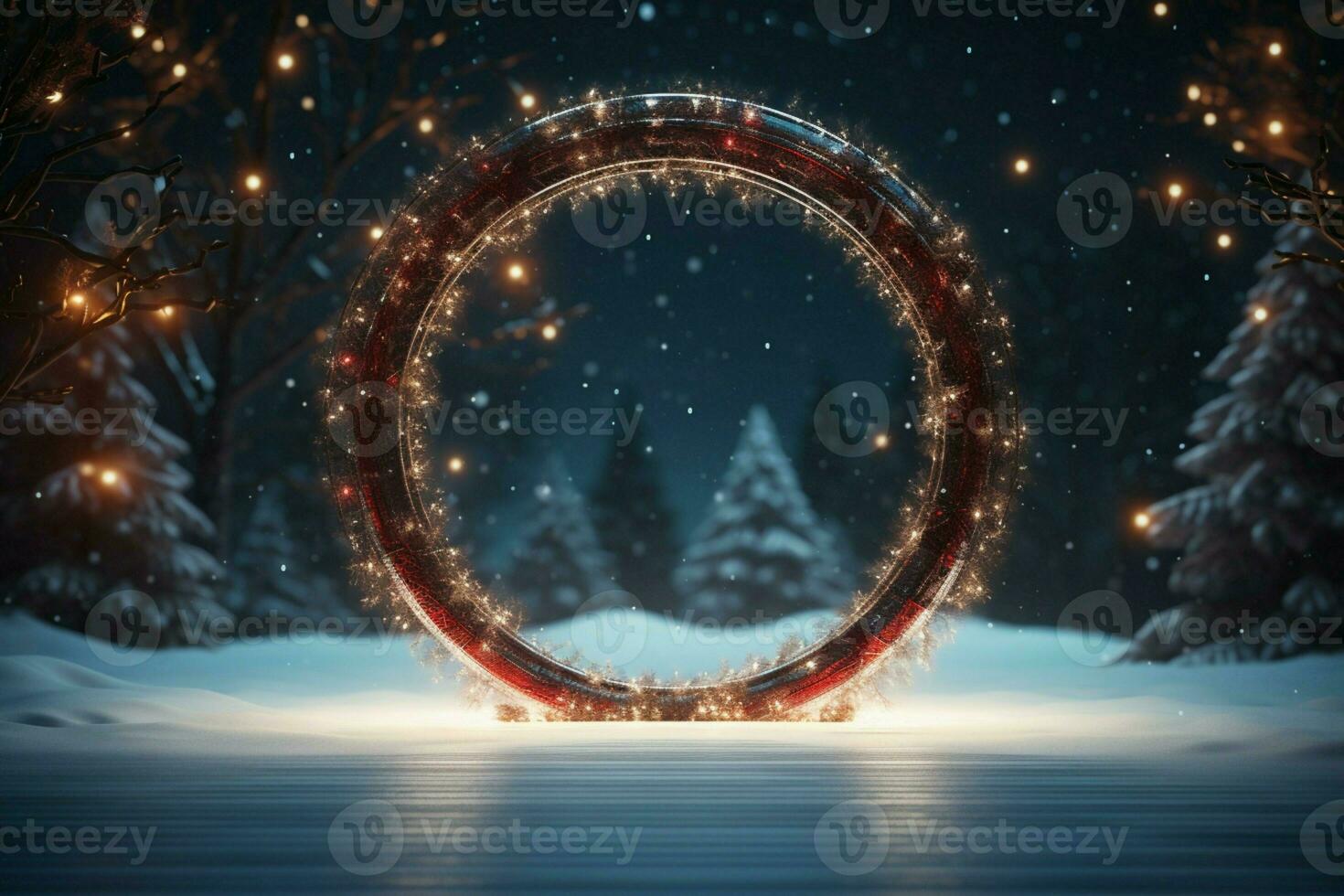 ai généré 3d cercle Cadre une magnifique toile de fond à célébrer joyeux Noël et content Nouveau année ai généré photo