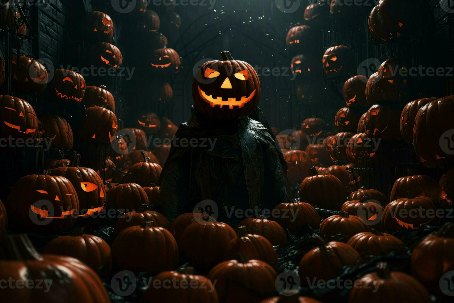 ai généré embrasé Halloween citrouille. produire ai photo