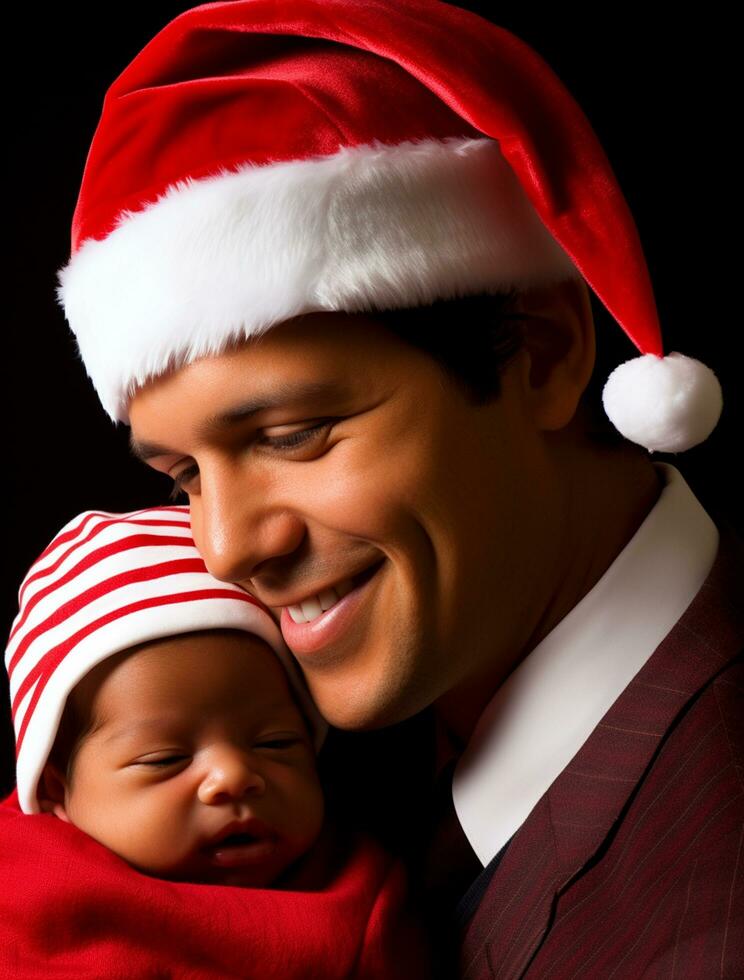 ai généré une homme et bébé célébrer Noël photo