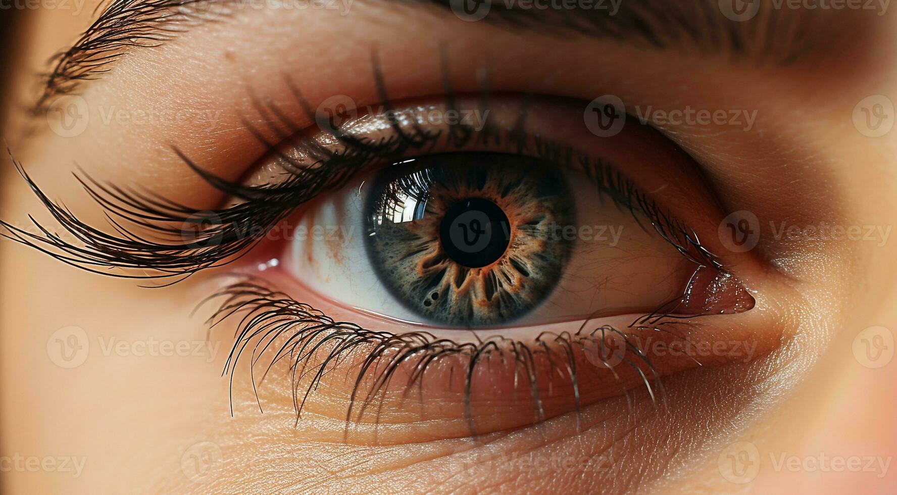 ai généré proche en haut de une femelle œil, élève de œil, fermer de vert coloré œil, coloré œil, magnifique coloré œil proche en haut photo