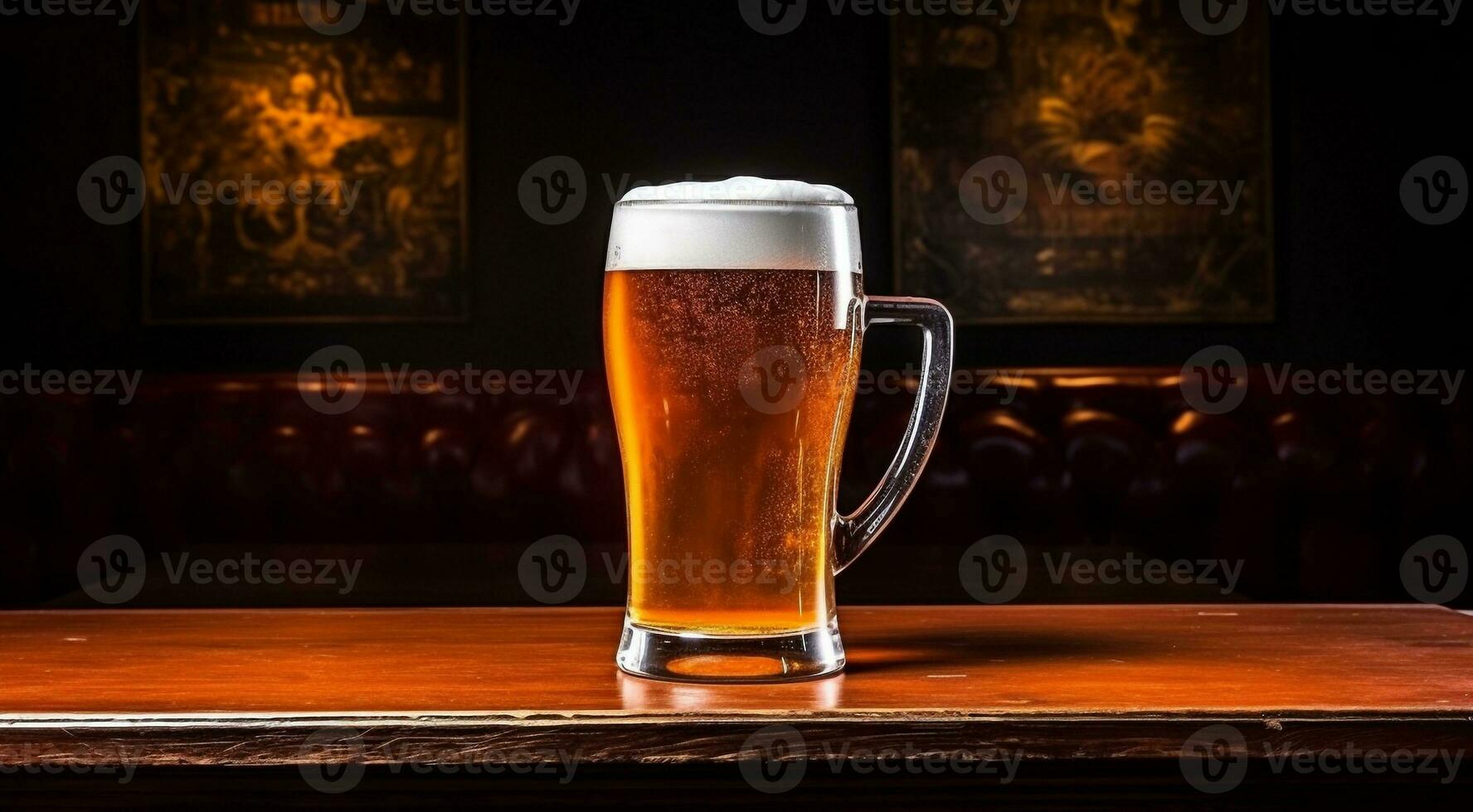 ai généré verre de Bière sur abstrait arrière-plan, Bière fond d'écran, verre de Bière dans le sombre, Bière avec mousse, alcoolique boisson sur foncé Contexte photo