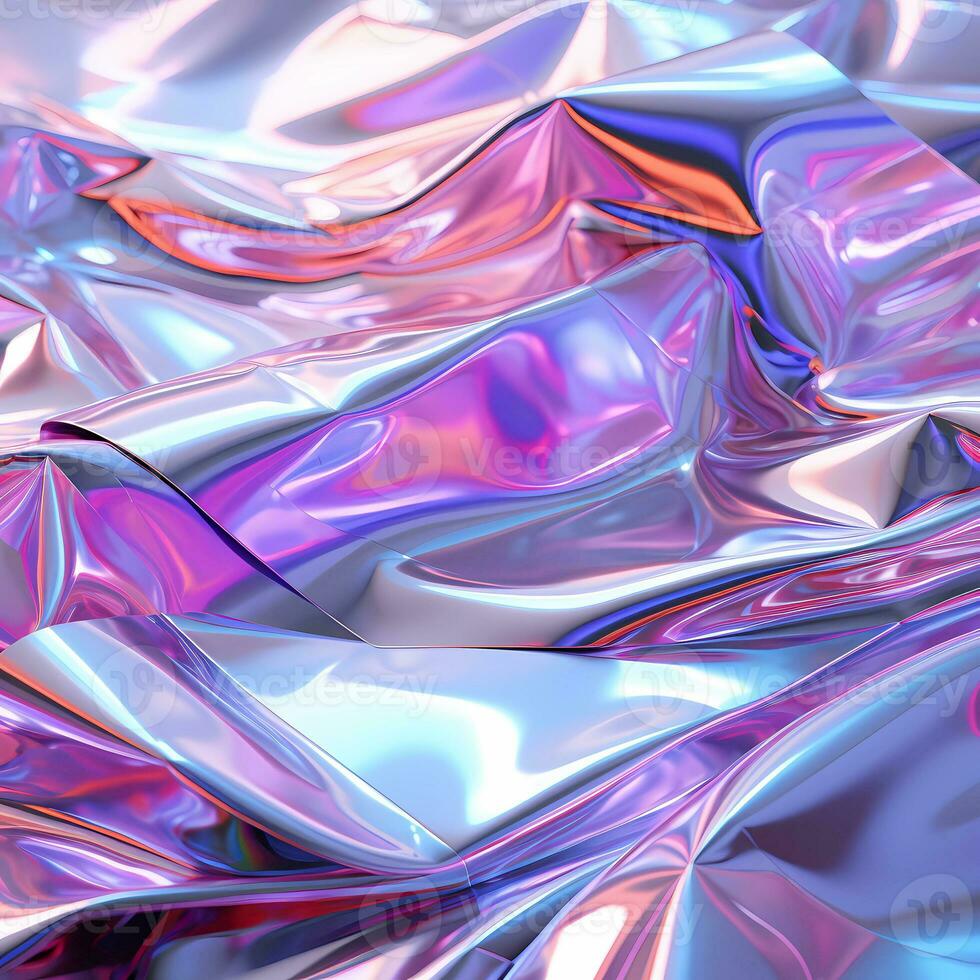 ai généré abstrait moderne pastel holographique Contexte Années 80 froissé iridescent déjouer texture synthwave vaporwave style futurisme photo