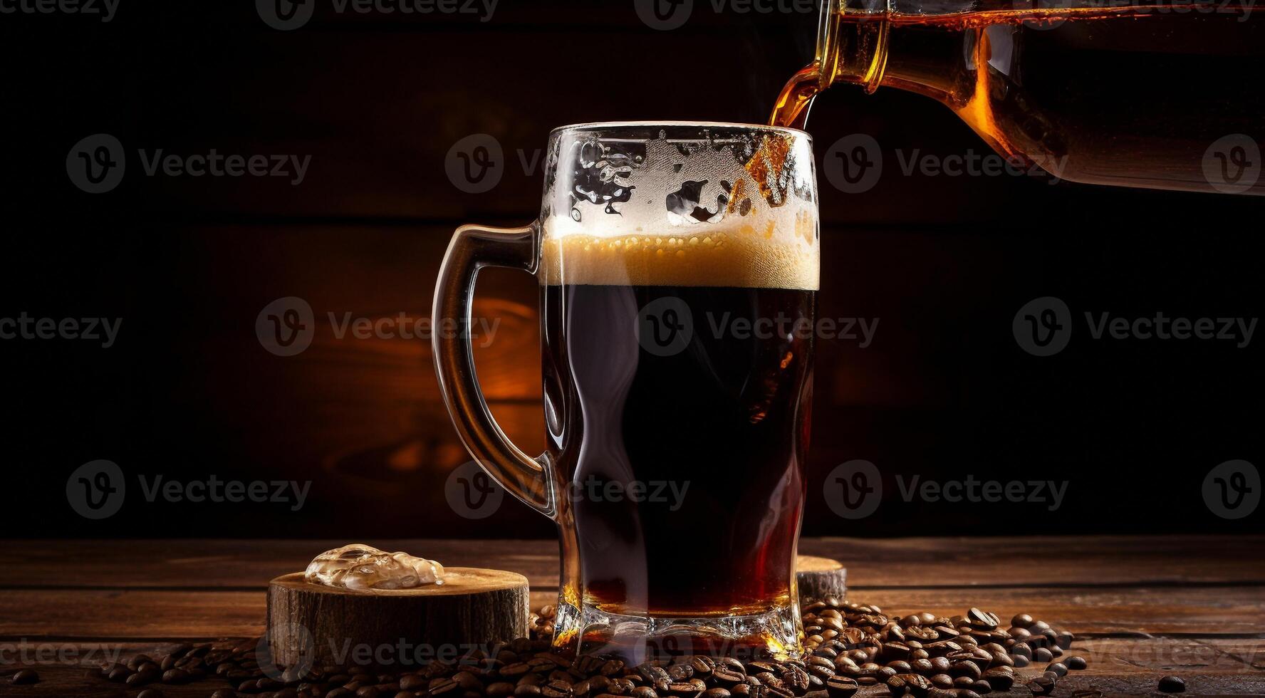 ai généré verre de Bière sur abstrait arrière-plan, Bière fond d'écran, verre de Bière dans le sombre, Bière avec mousse, alcoolique boisson sur foncé Contexte photo