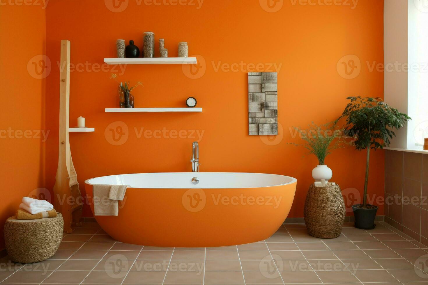 ai généré chaud salle de bains Orange mur. produire ai photo