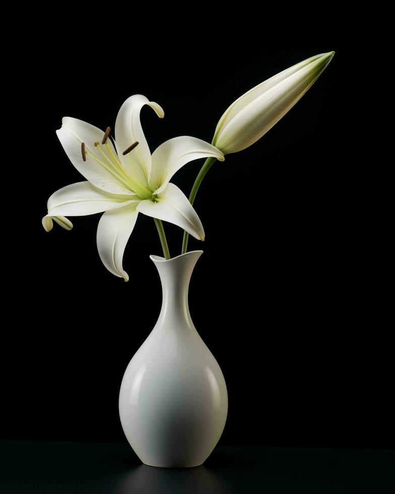 ai généré photo de blanc lis dans une minimaliste vase