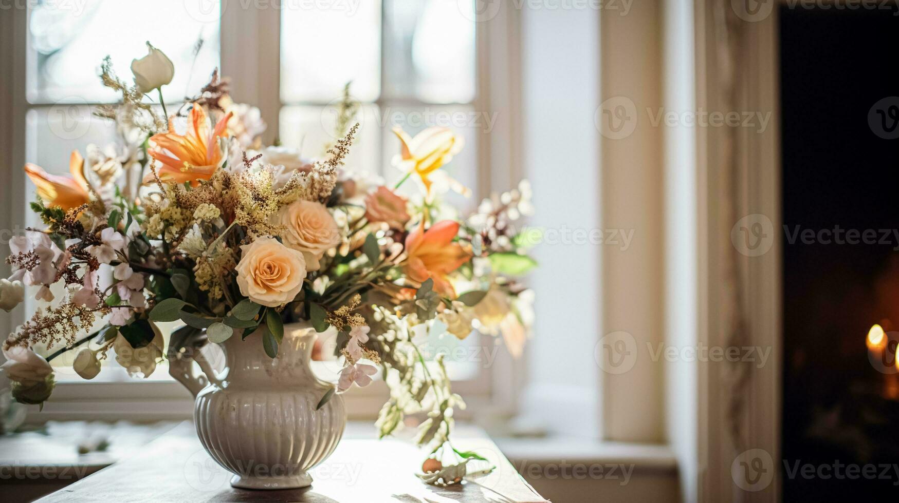 ai généré floral arrangement avec hiver, l'automne ou de bonne heure printemps botanique les plantes et fleurs photo