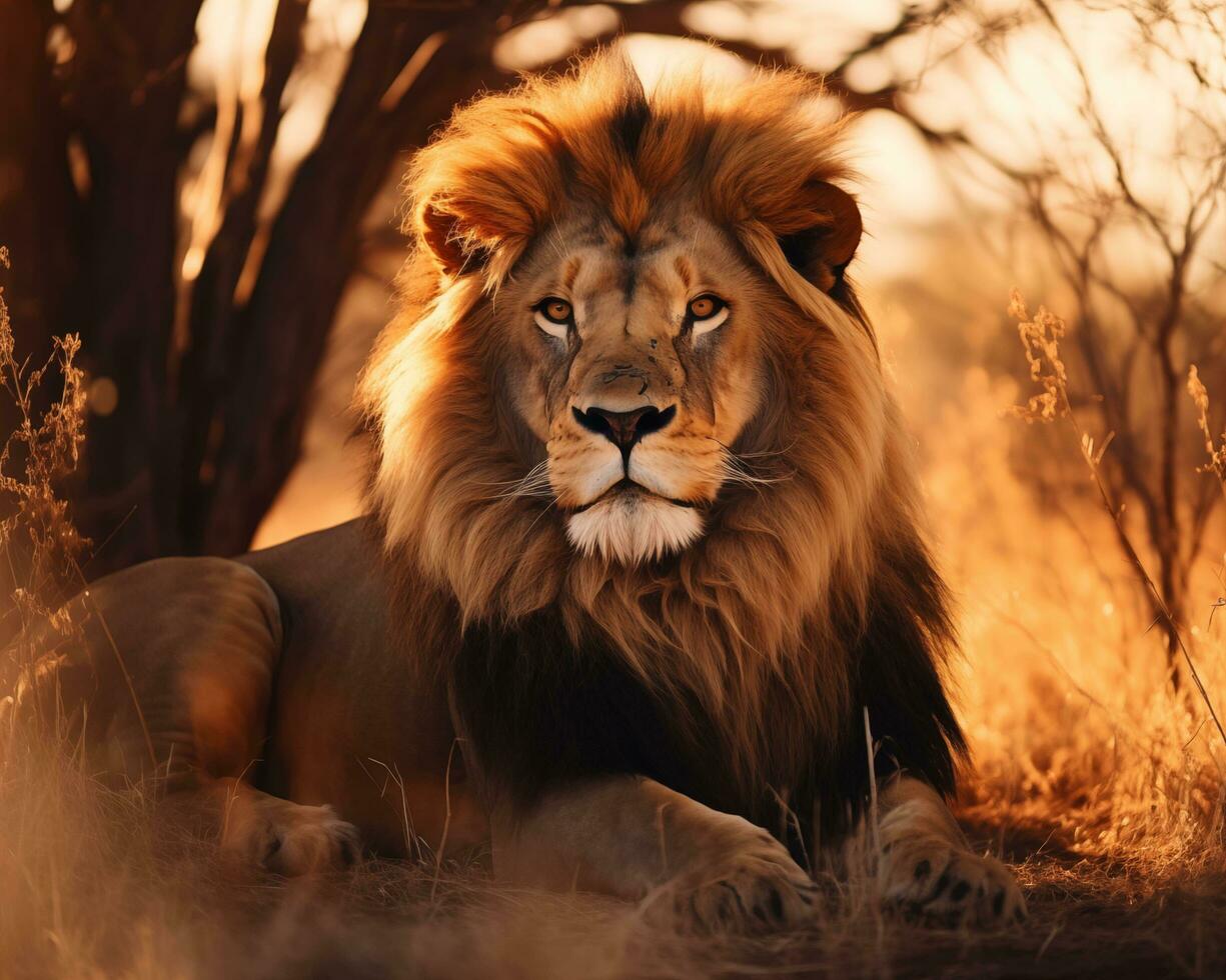 ai généré majestueux sauvage Lion dans ses Naturel habitat photo