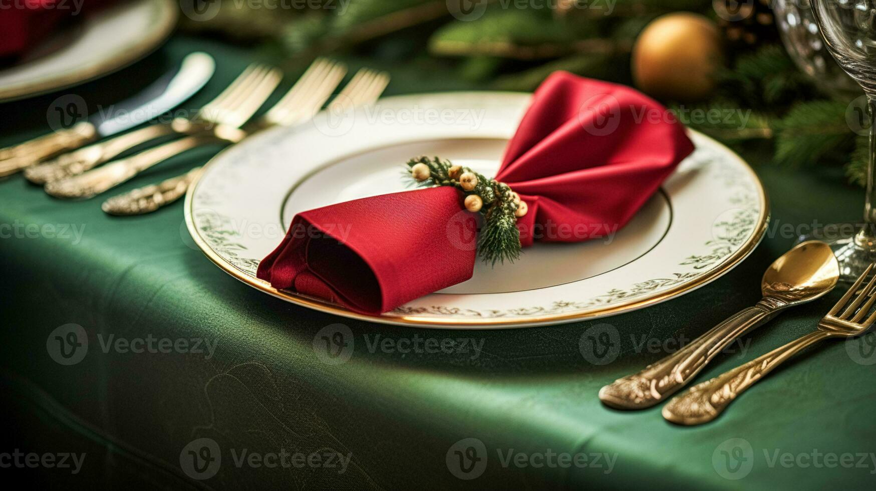 ai généré vacances table décor, Noël vacances fête, paysage de table et dîner table paramètre, Anglais pays décoration et Accueil coiffant photo
