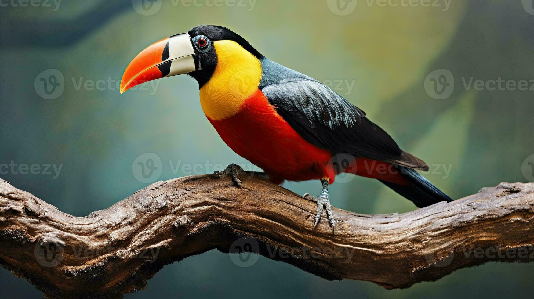 ai généré toucan oiseau permanent sur arbre branche photo