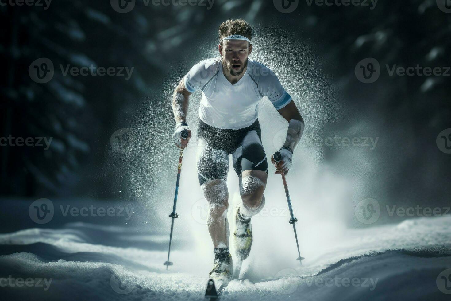 ai généré durable homme athlète Montagne courir sport. produire ai photo
