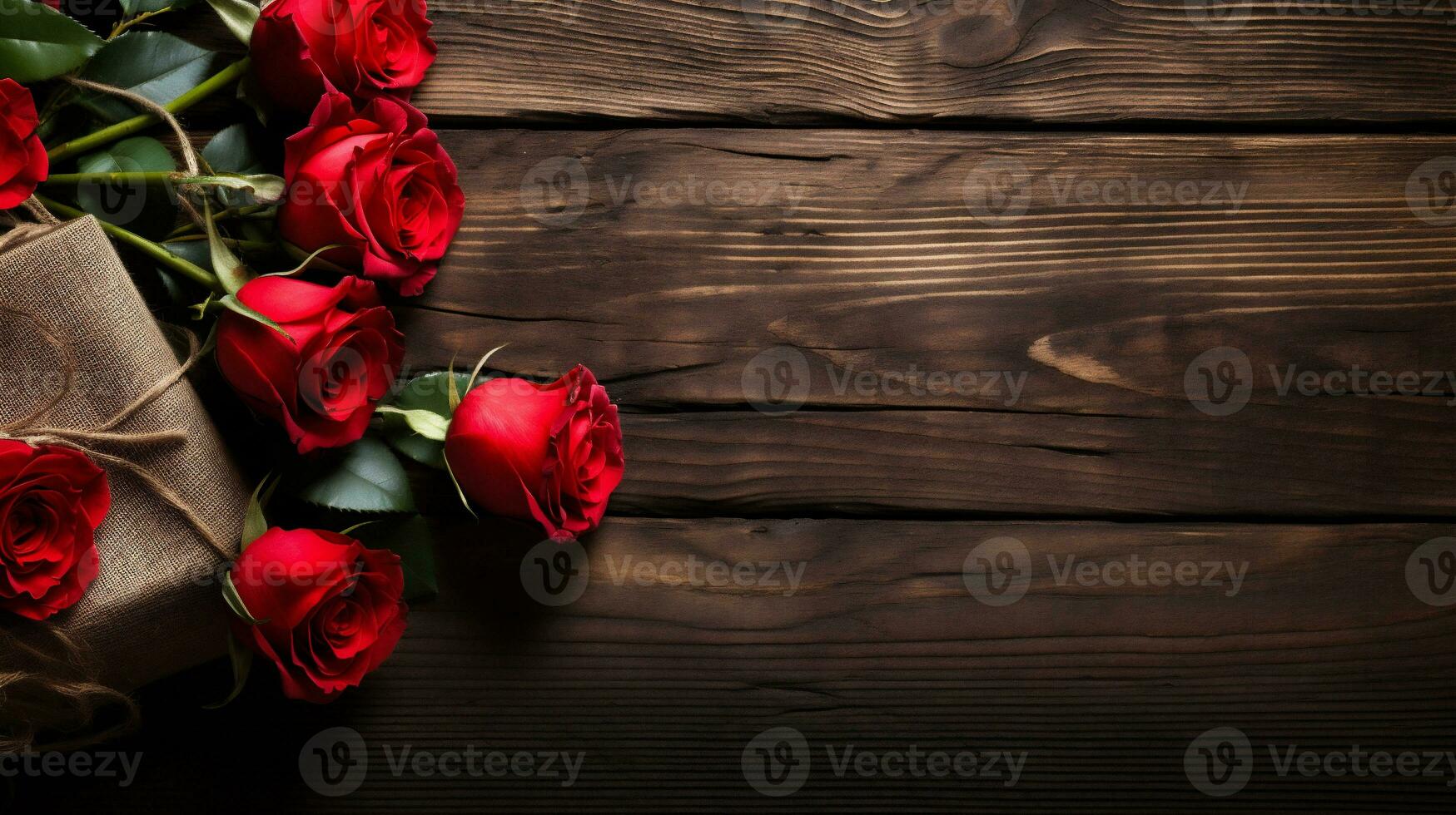 ai généré rouge des roses sur en bois Contexte. valentines journée Contexte avec copie espace photo