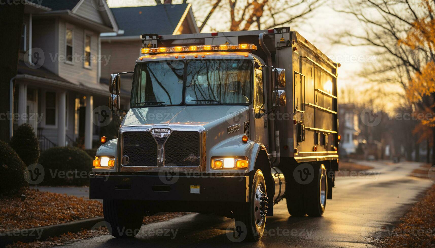 ai généré Feu moteur livrer porter secours un service dans ville circulation à crépuscule généré par ai photo