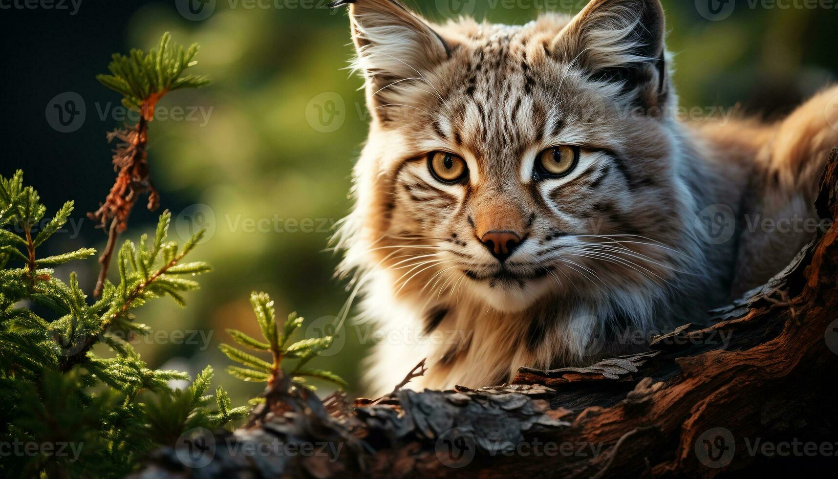 ai généré mignonne lynx séance sur bifurquer, regarder à caméra généré par ai photo