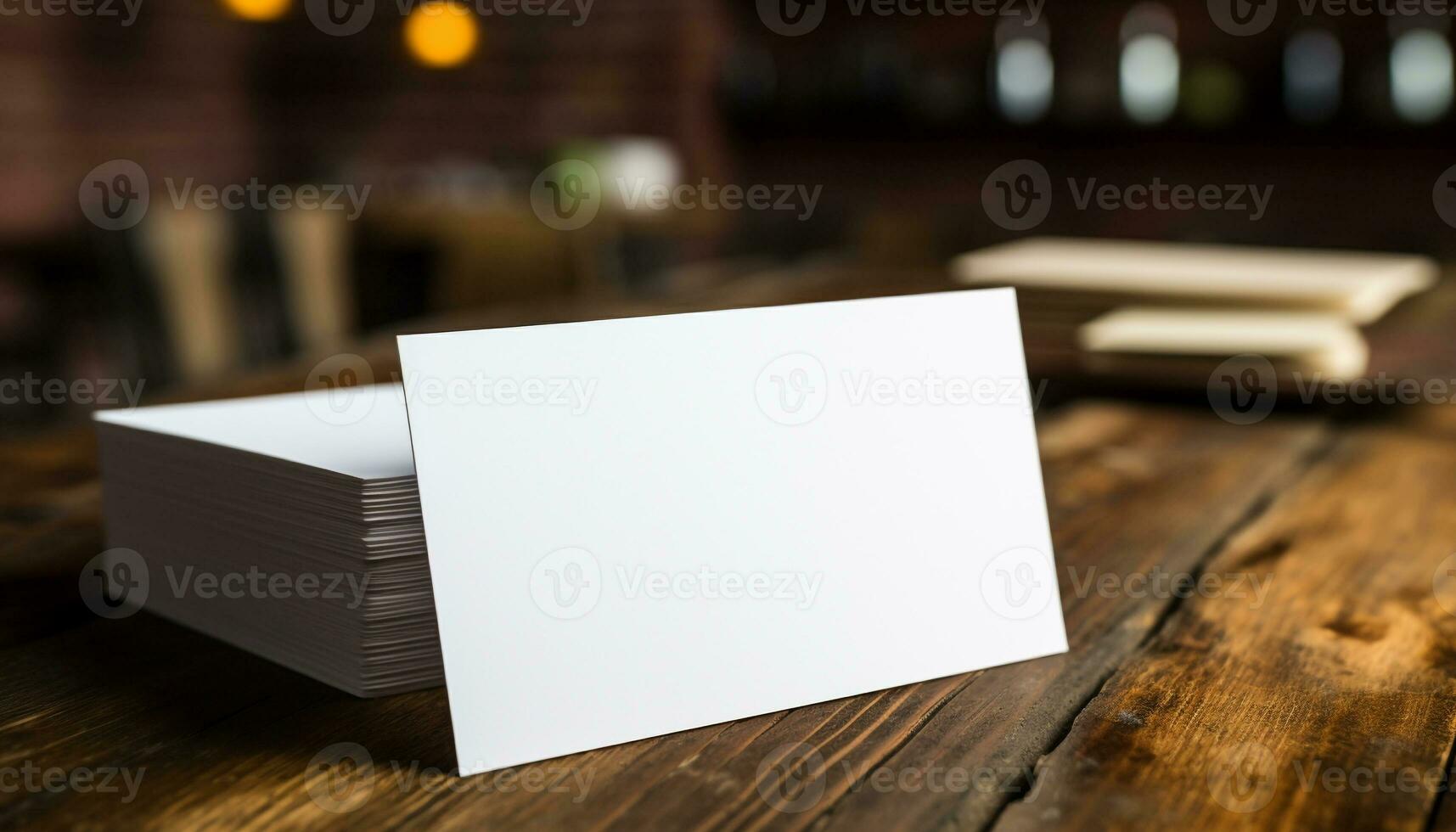 ai généré empiler de Vide affaires cartes sur en bois table généré par ai photo