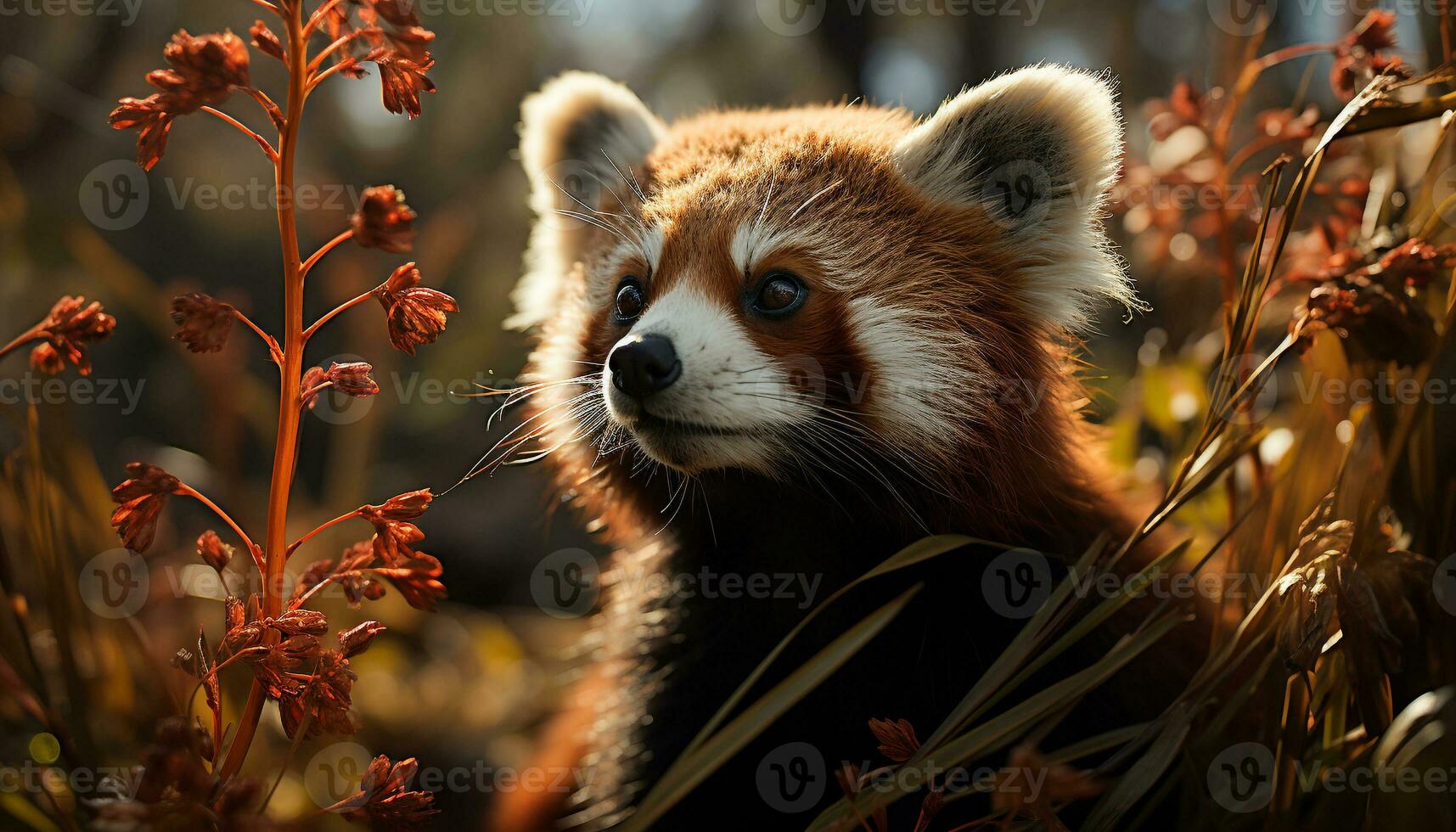 ai généré mignonne rouge Panda séance sur bifurquer, à la recherche généré par ai photo